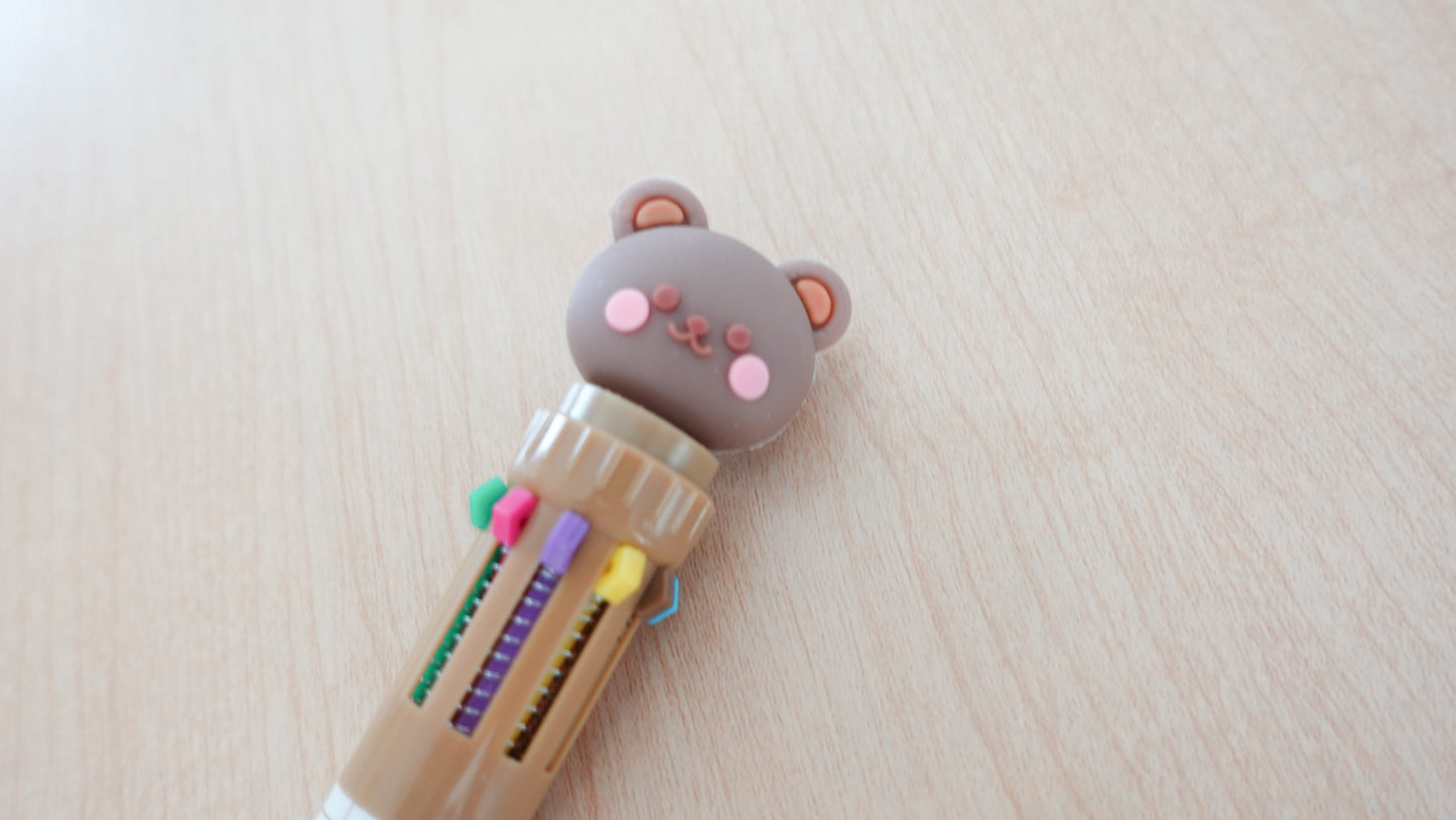 10 Color Teddy Bear Retractable Ballpoint Pen