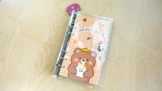 clear transparent binder notebook journal with teddy bear design