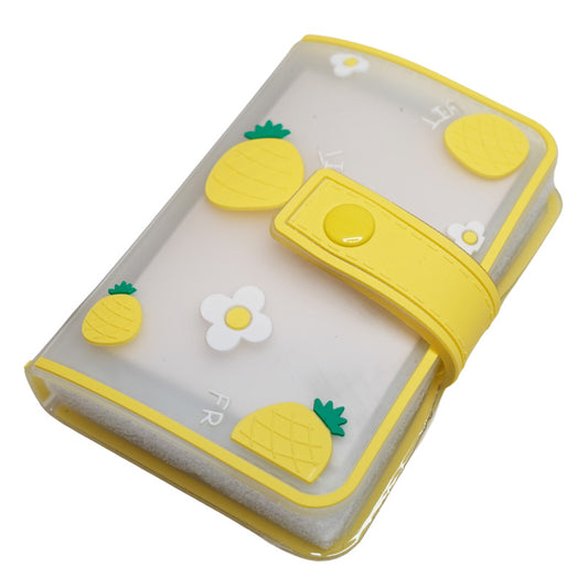 yellow card photo case binder with pineapple design and flower design